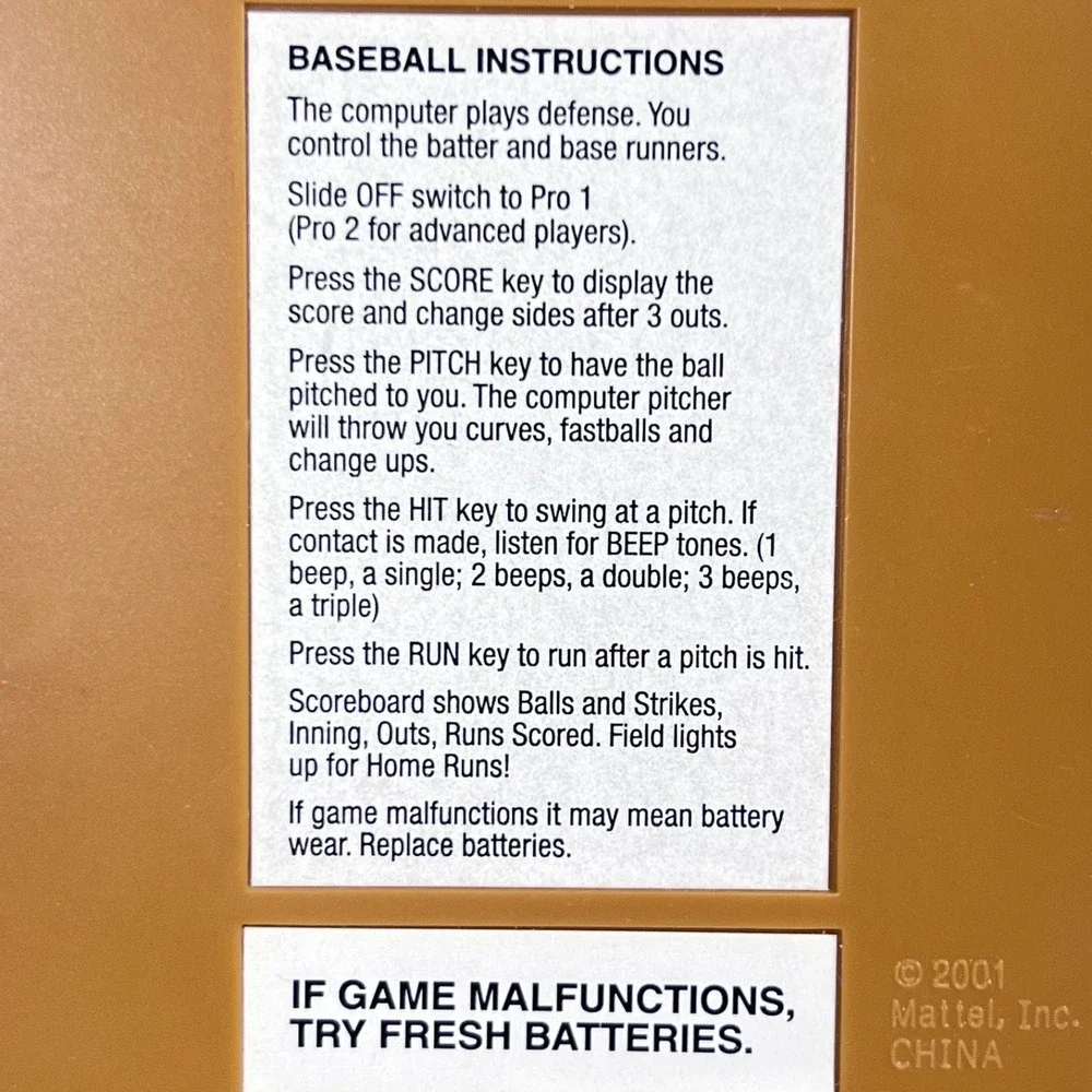 2001 Mattel Classic Baseball Handheld Electronic Game Tested and Working